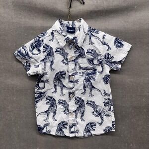 Little Rebels Shirt Boys 4T White Blue Dinosaur Print Short Sleeve Button Up Top